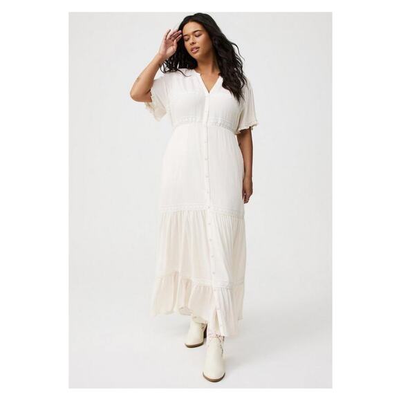 Torrid Whisper White Cream Gauze Y Neck Maxi Dress Sz.4 NWT - Picture 1 of 16